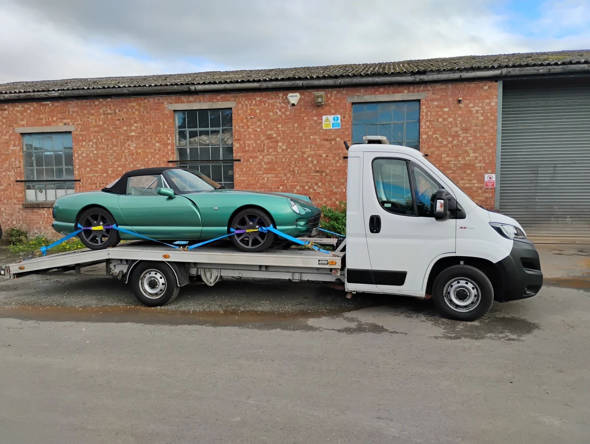 Green TVR Chimaera being transported by Ian's Car Transport and Delivery